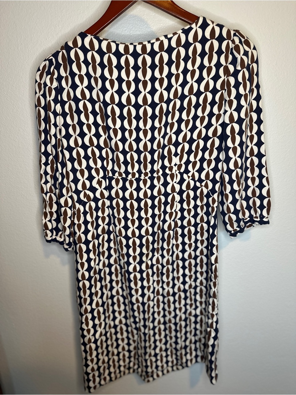Boden Navy & Brown Geometric Mini Dress 3/4 Sleeve - size 6L - Picture 3 of 11